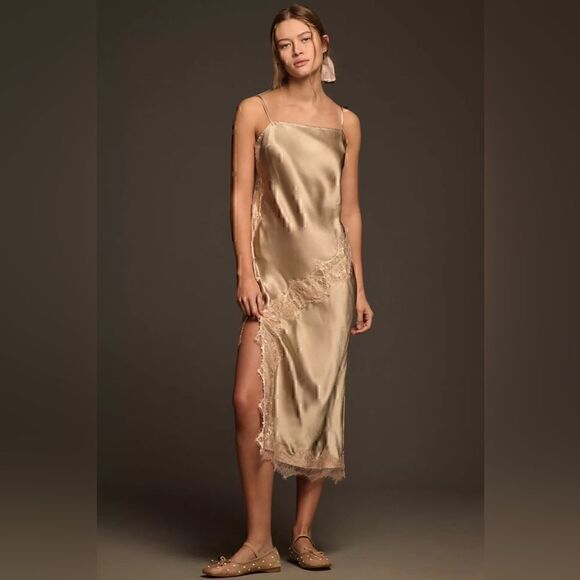 Anthropologie Dresses & Skirts - Anthropologie Asymmetrical Lace Slip Dress Size M